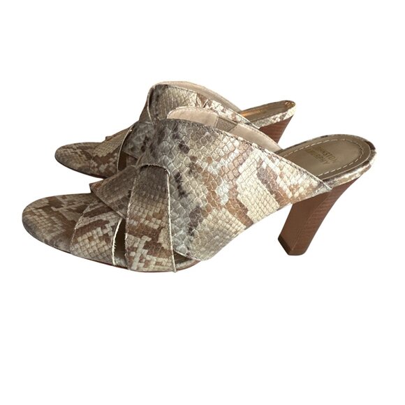 Johnston & Murphy Slip On MulesGreen Gray  Open-Toe Snake Print Leather Size 7.5 - Picture 1 of 8